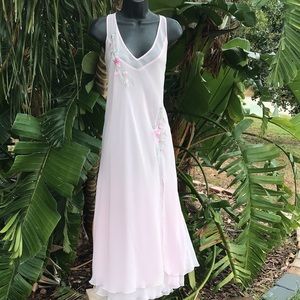 Delicates chiffon embroidered slip dress with front slit